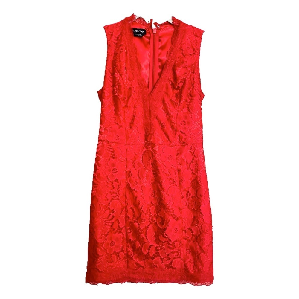 Bebé Red Lace Mini Dress Christmas Holidays Valentines Bodycon Size 4
